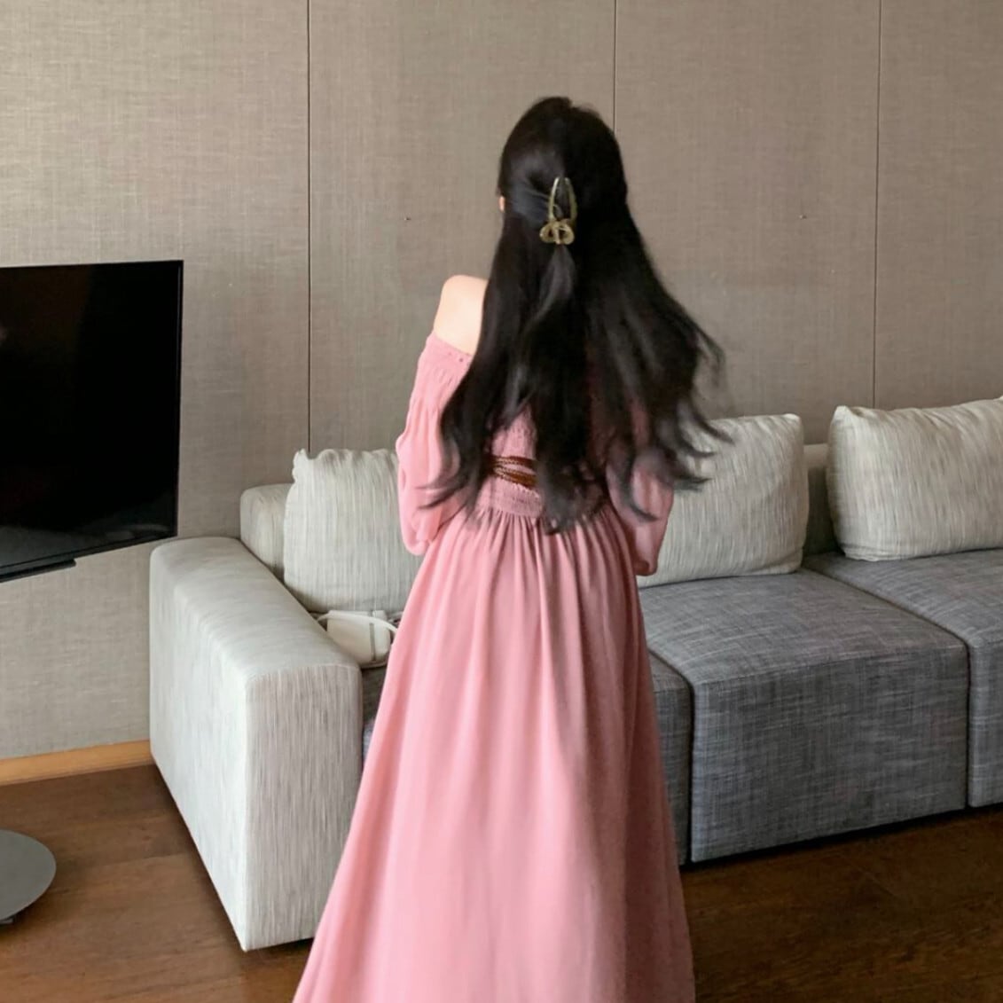 【dress】ボートネックワンピースベルト付き　M24667