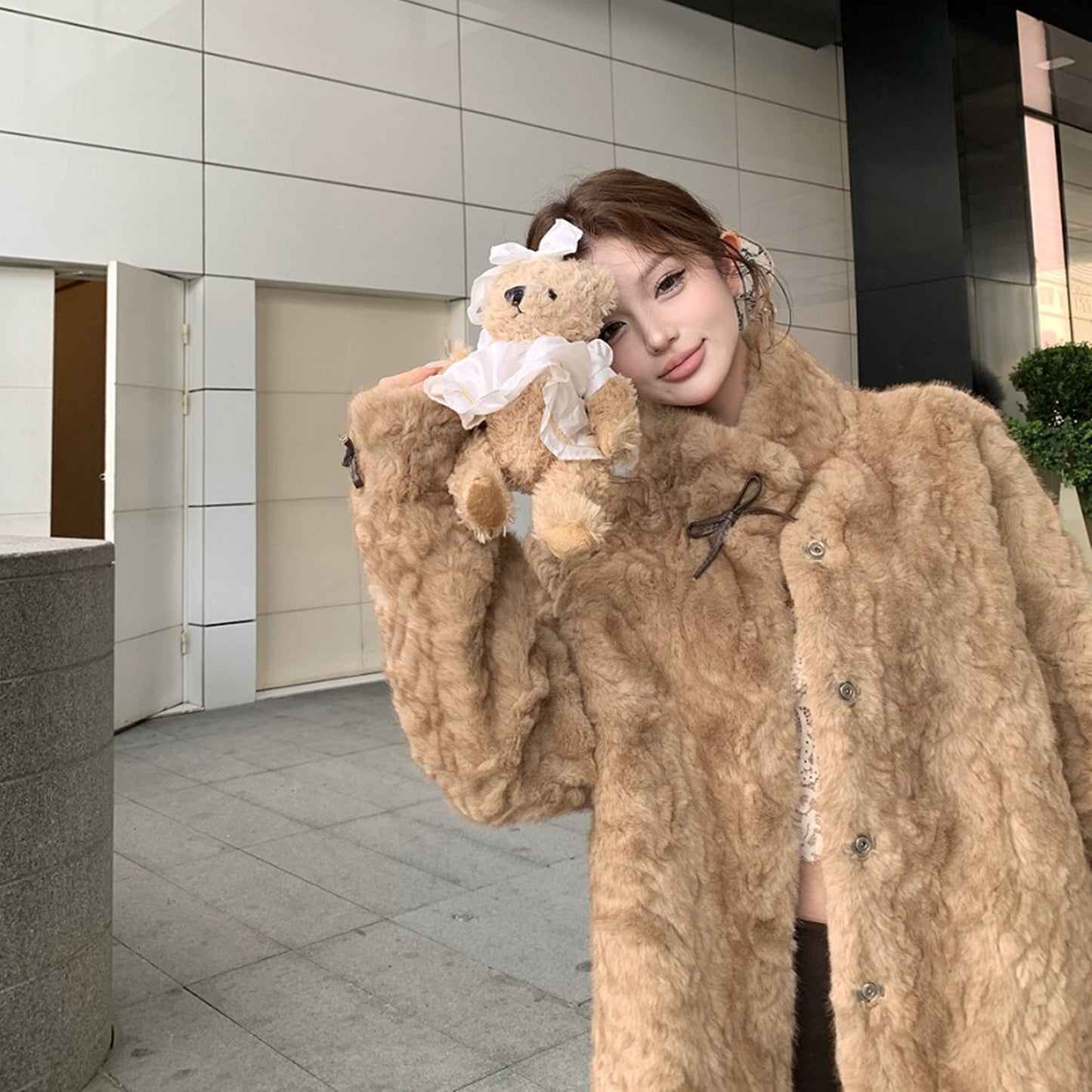 【outer】リボンボリュームファーコート N3457