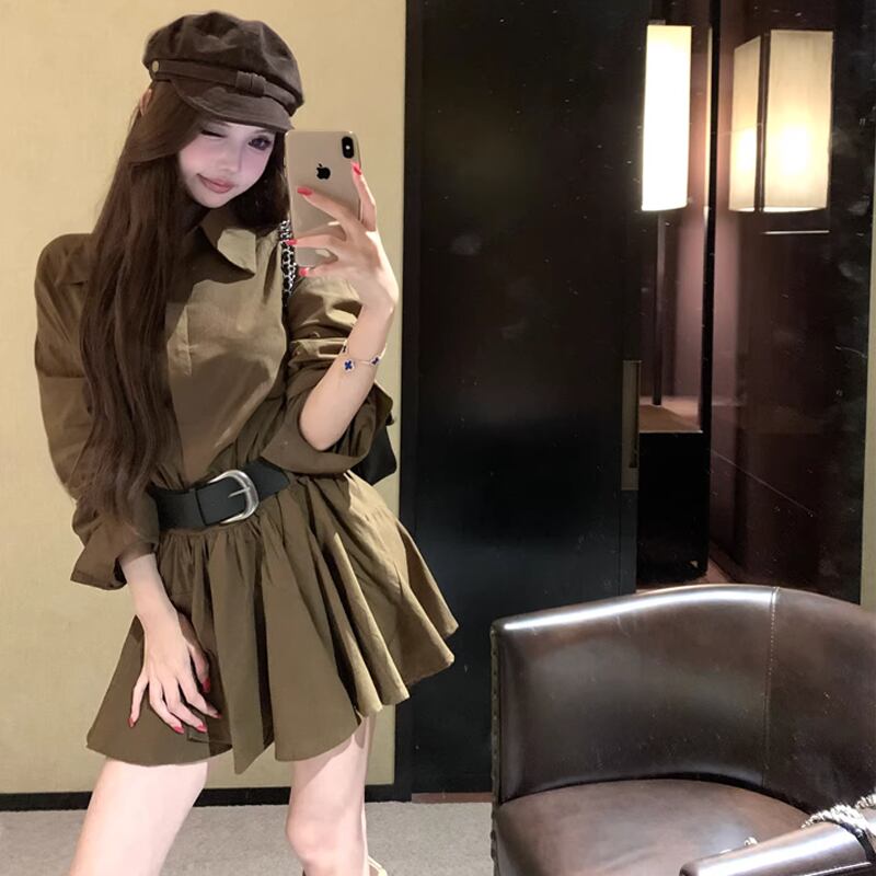 【dress】ベルト付きシャツワンピース Q7904