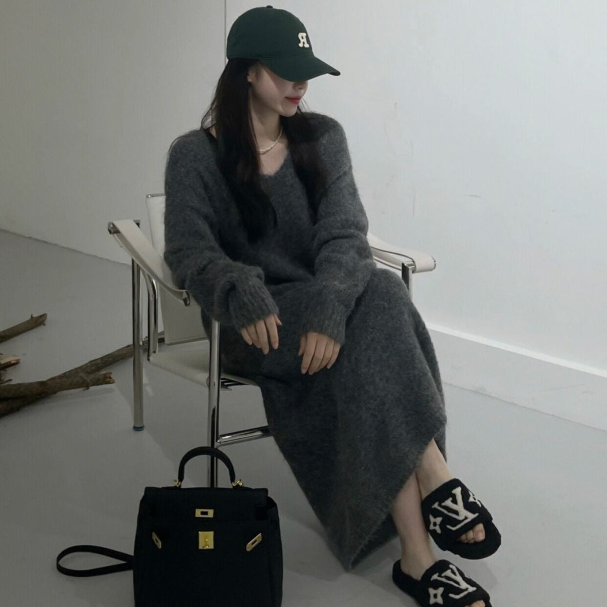 【dress】Vネックニットワンピース　M27241