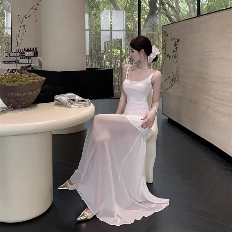 【dress】チュールドッキングロングキャミワンピース Q8154