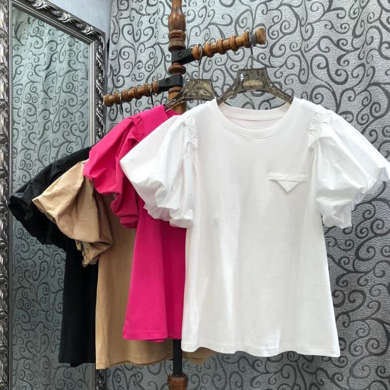 【tops】4色半袖パフ袖ＴシャツF7297