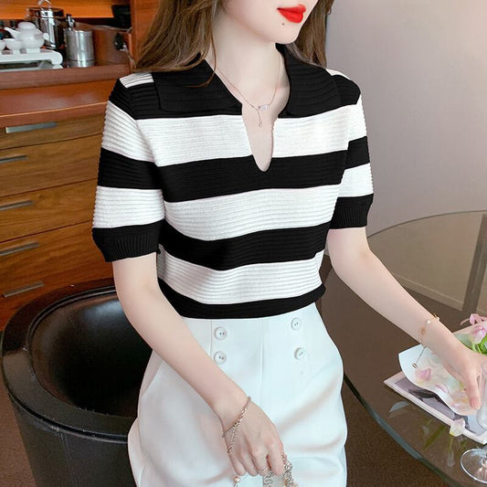 【tops】VネックニットTシャツG20493