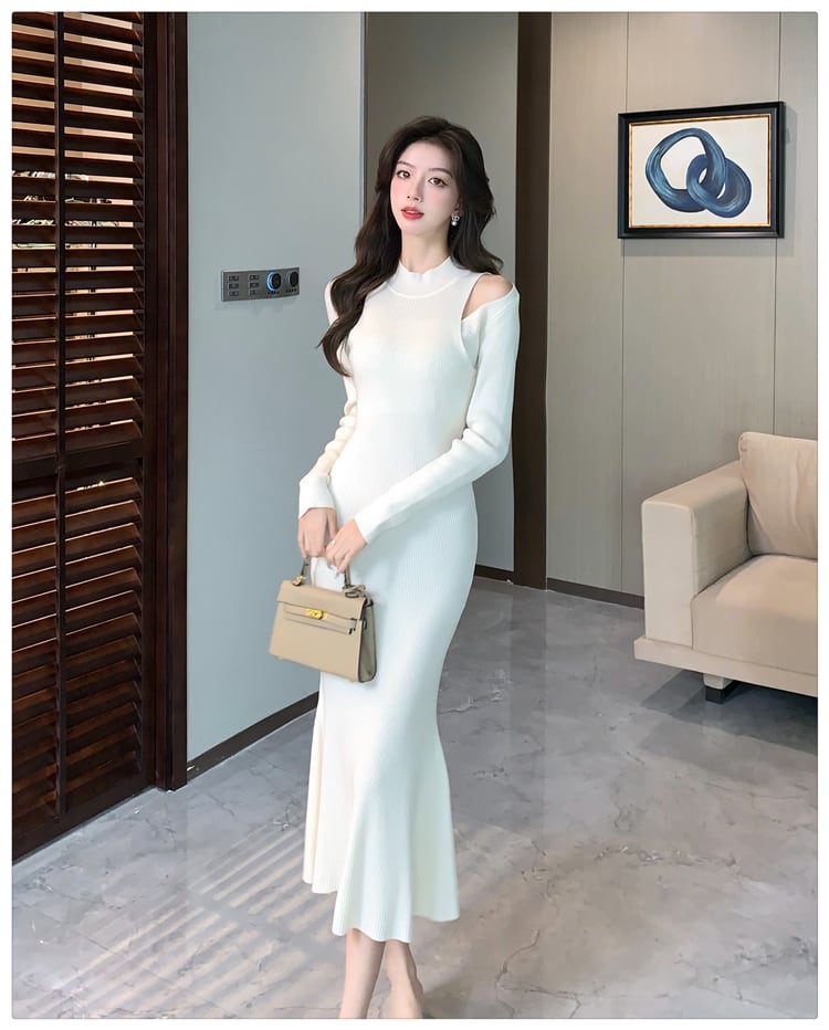 【dress】オフショルダーニットワンピース　M28025