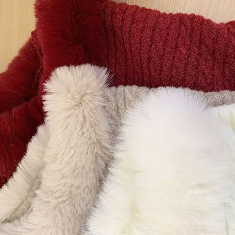 【set】ファー付きケープ×ニットトップス×ミニスカート3点セット Q7837