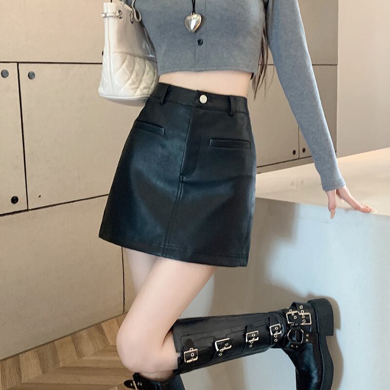 【bottoms】オシャレ度満点〜体型カバーAラインPUスカート G16501