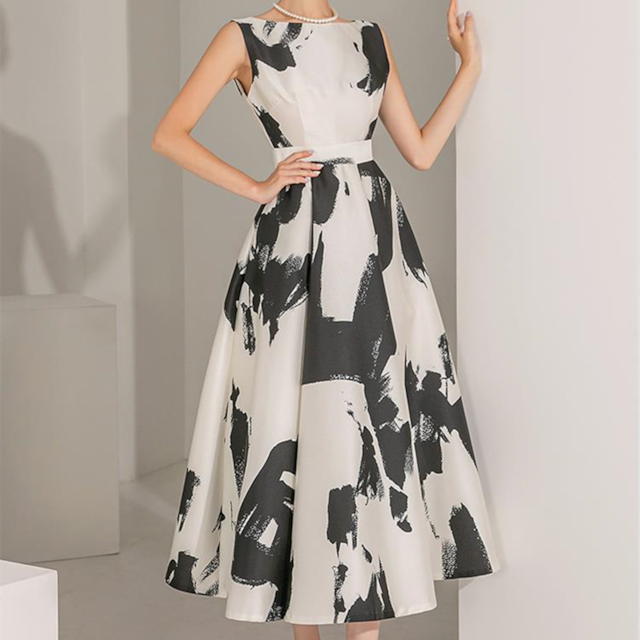 【dress】ノースリーブプリントワンピースF7035