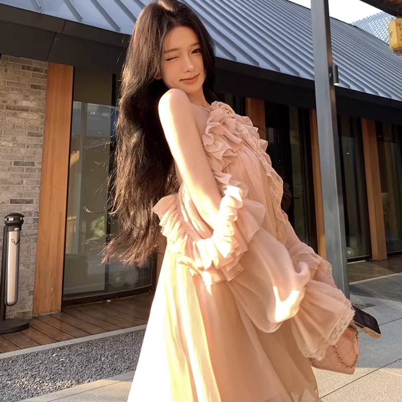 【dress】ホルターネックギャザーフリルミニワンピース Q8317