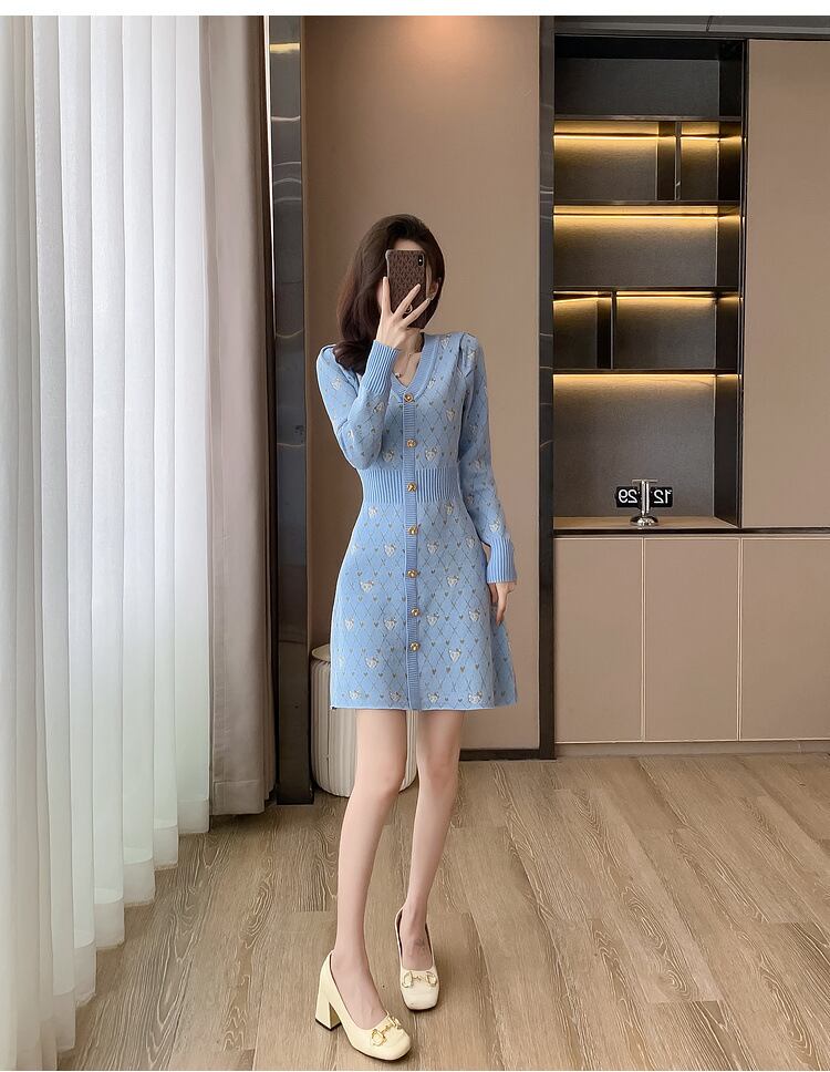 【dress】Vネックニットワンピース　M18605