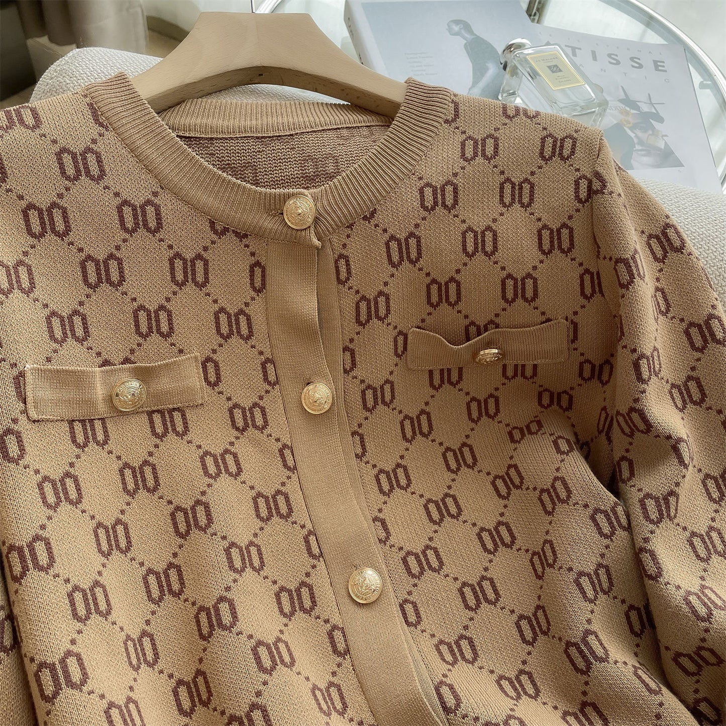 【outer】ラウンドネックニットカーディガンF8254