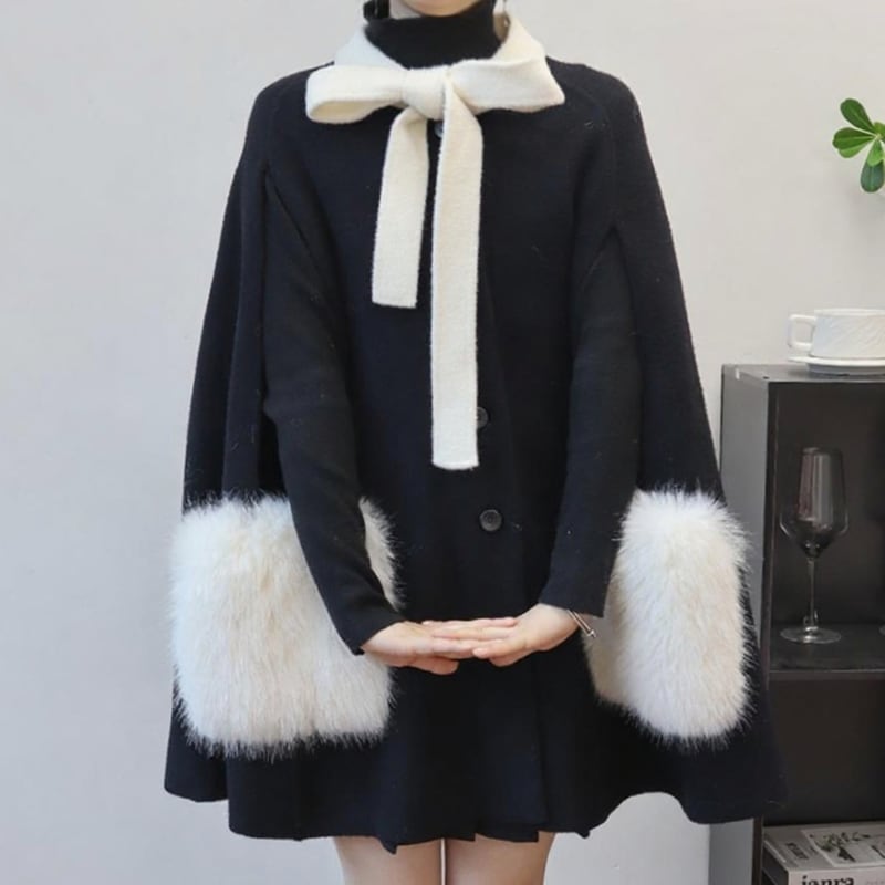 【outer】ポケットファーケープコート Q6699
