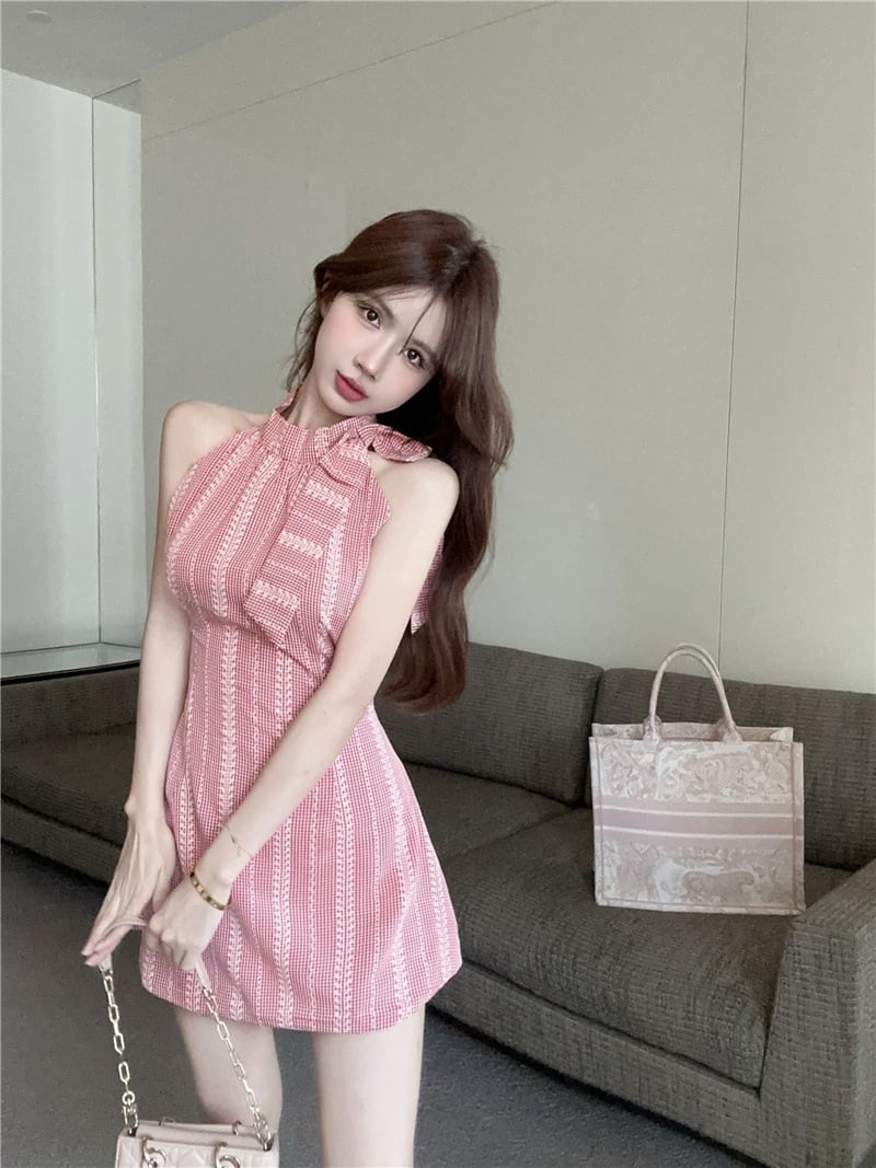 【dress】ノースリーブリボン付きワンピース　M24168