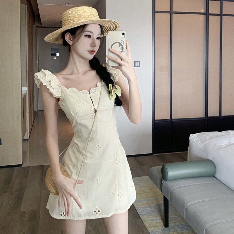 【dress】レース切り替えワンピース　M25156
