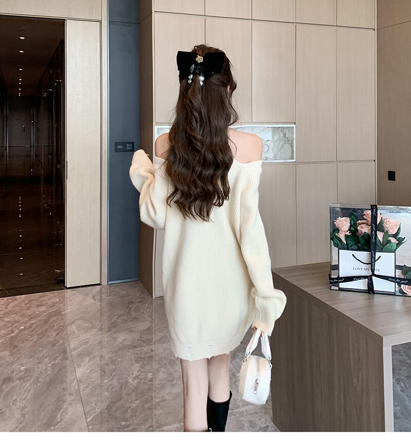 【dress】オフショルダーニットワンピース　M18621