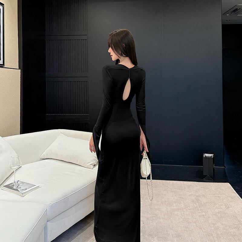 【dress】バックオープンニットワンピース Q6909