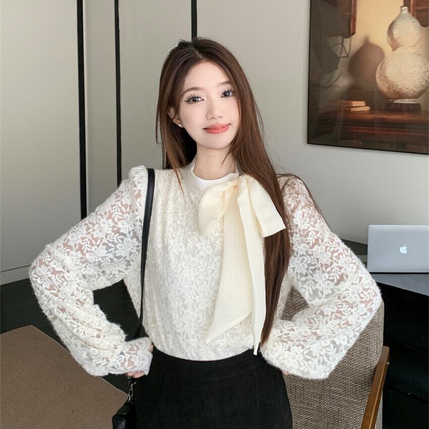 【tops】リボン付き裹起毛レーストップス　M28380