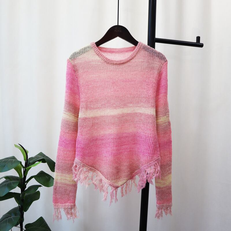 【tops】クルーネックボーダー柄ニットセーター　M18523