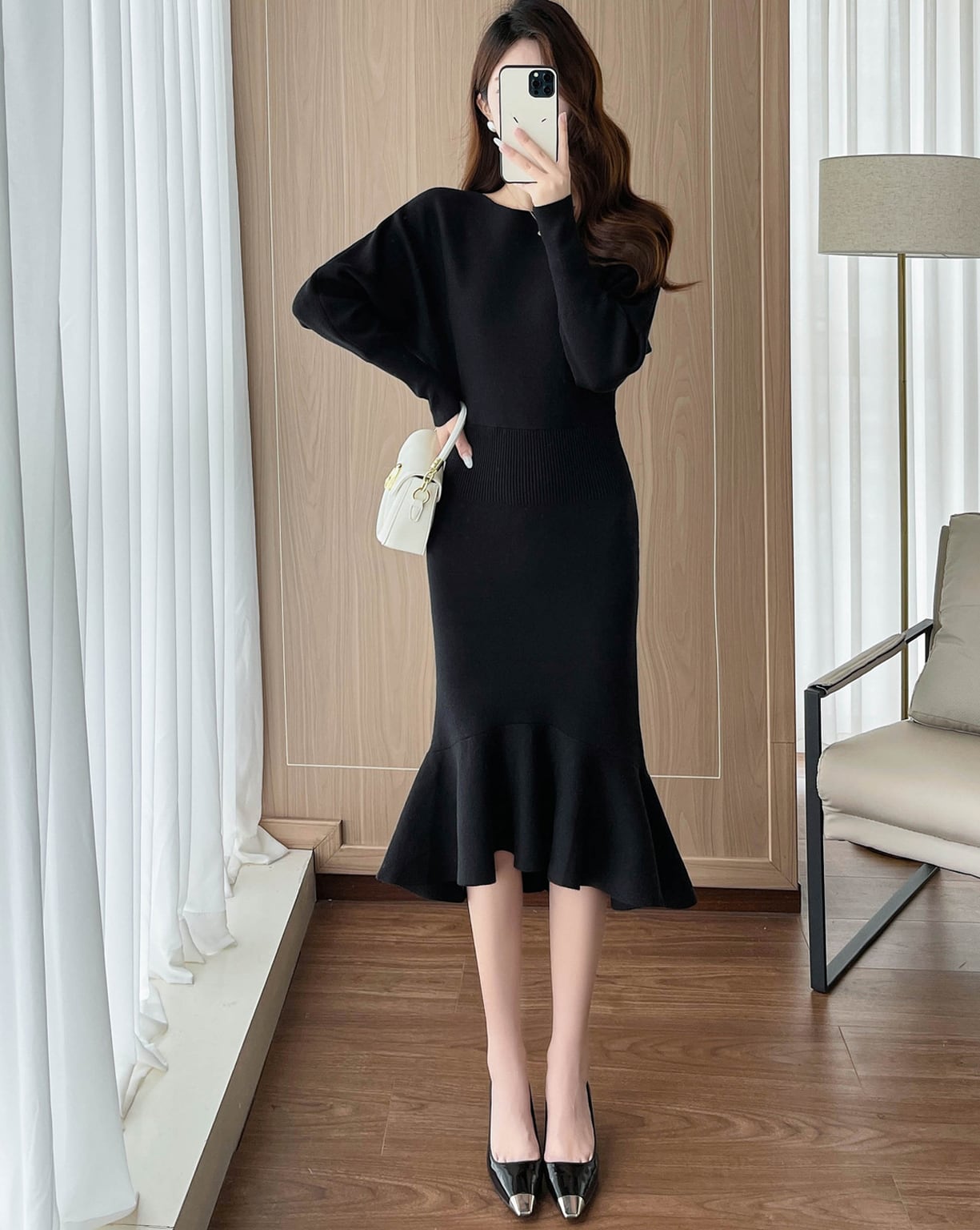 【dress】ニットマーメイドワンピース Q7293