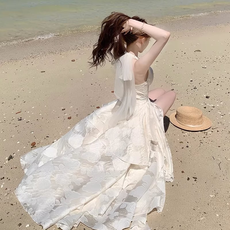 【dress】ホルターネックレースイレヘムワンピース Q8412