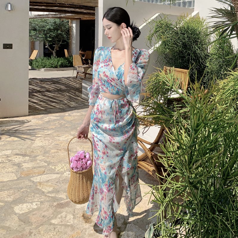【dress】Vネック花柄ワンピース　M25286