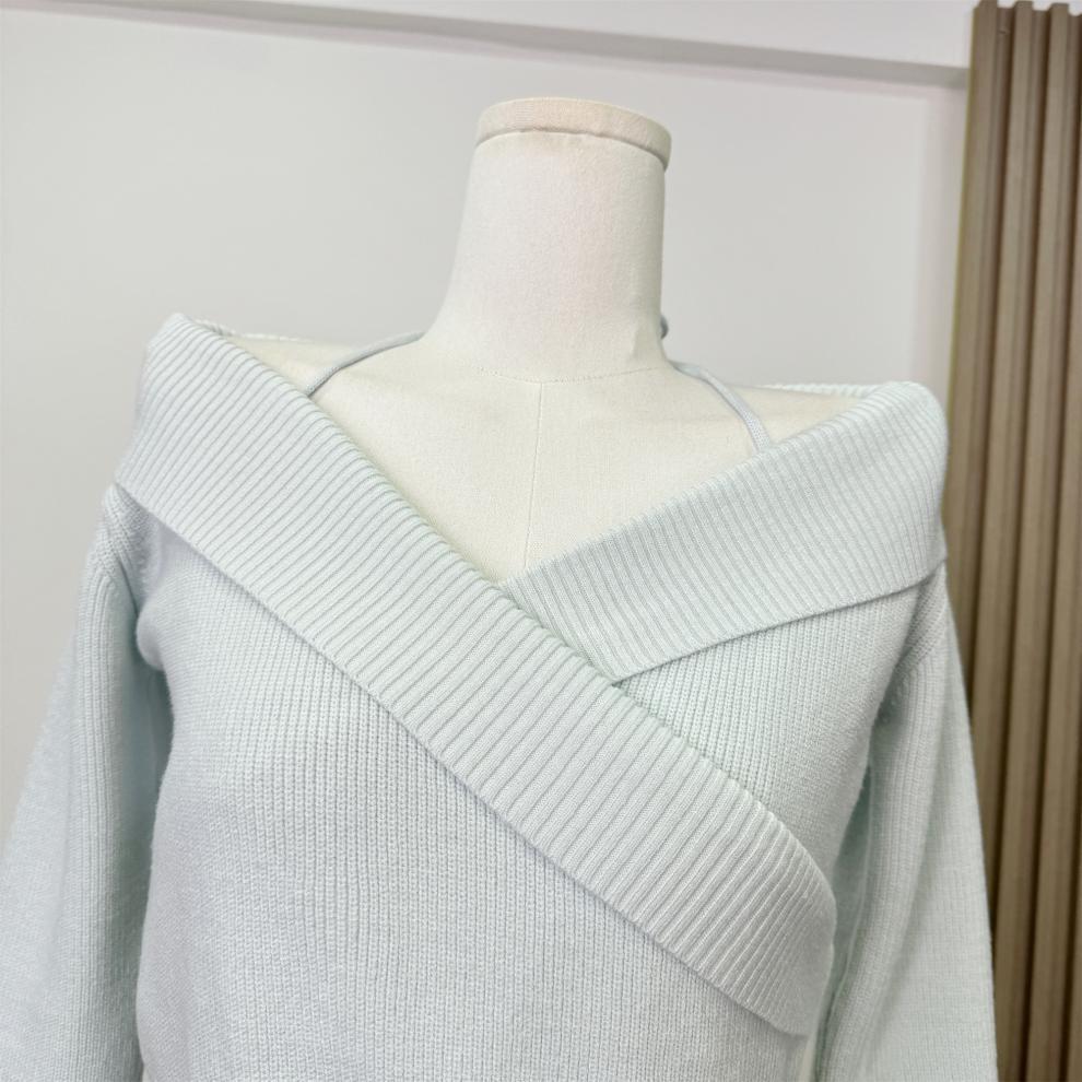 【tops】Vネックオフショルダーニットトップス　M28943