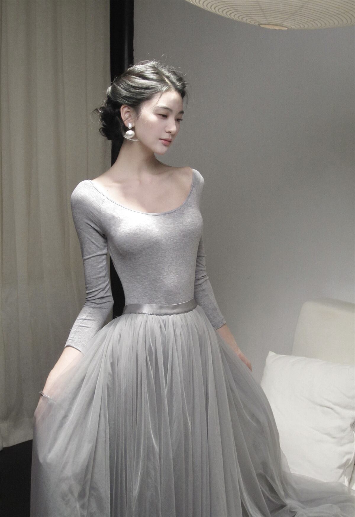 【dress】2WAYチュールドッキングロングワンピース　N3426