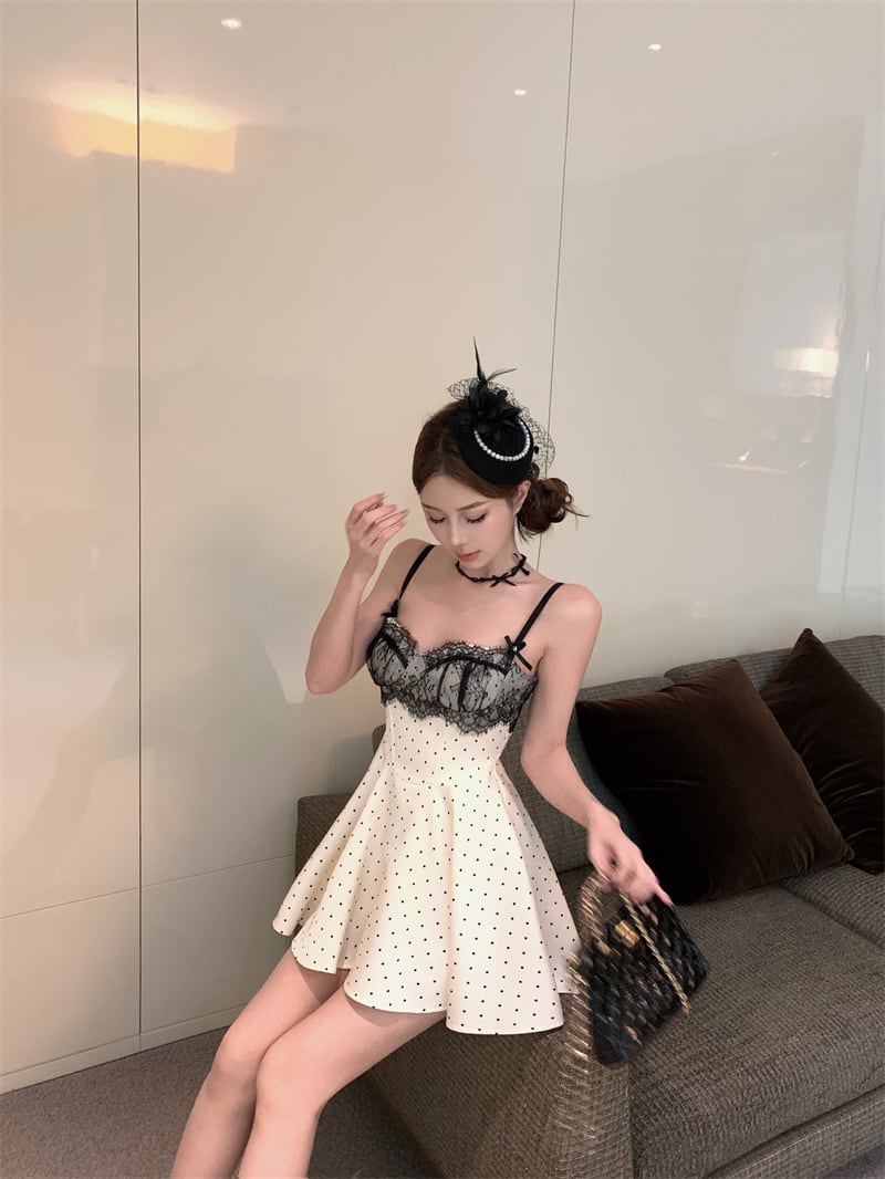 【dress】レース切り替えキャミワンピース　M30075