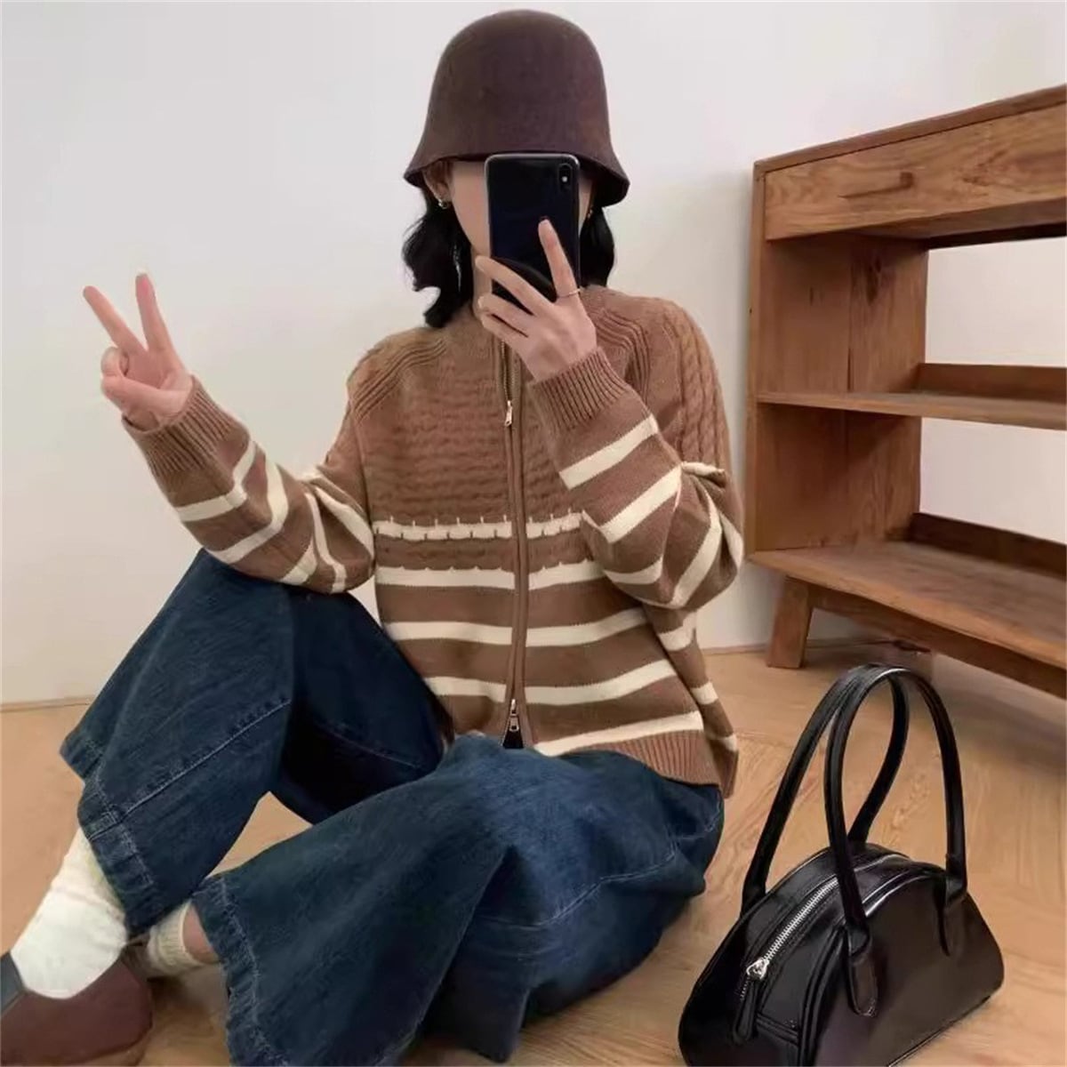 【outer】ボーダー柄ニットカーデ　M25953