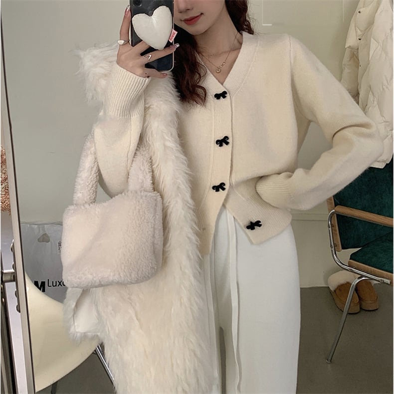 【outer】リボン付きニットカーデ　M25847