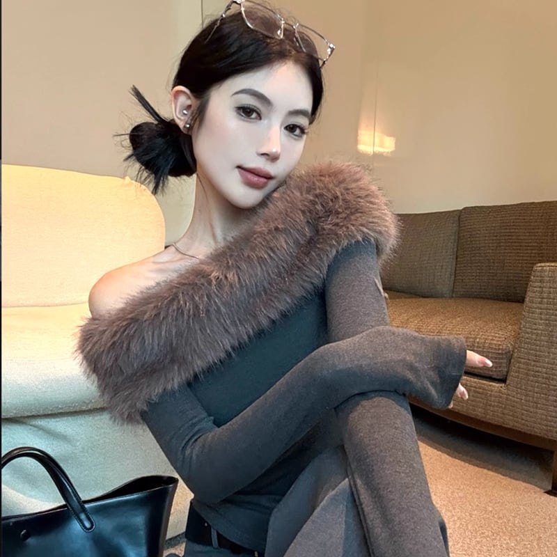 【tops】ファーオフショルトップス Q6895