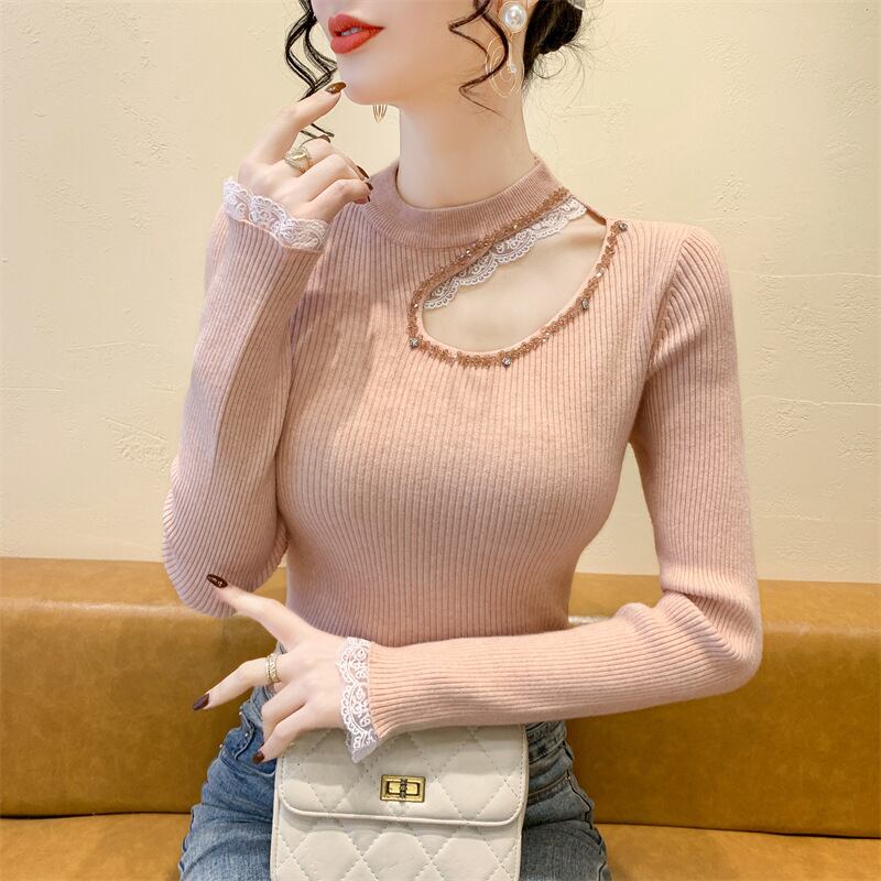 【tops】レース切り替えニットトップス　M28664
