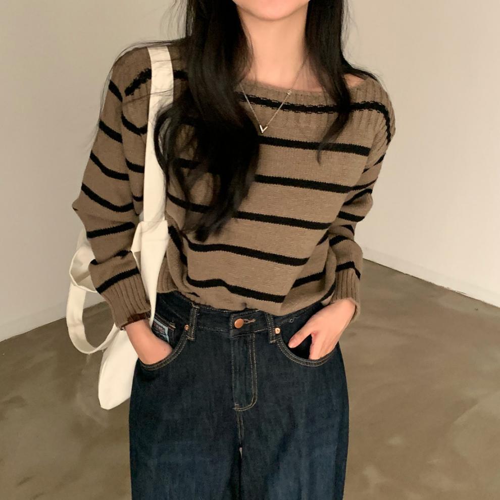 【tops】ボーダー柄ニットセーター　M27493