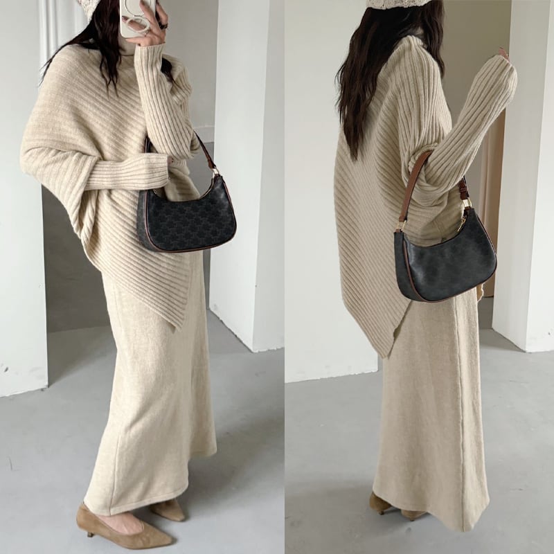 【set】イレヘムニットトップス×ロングスカートセット Q7390