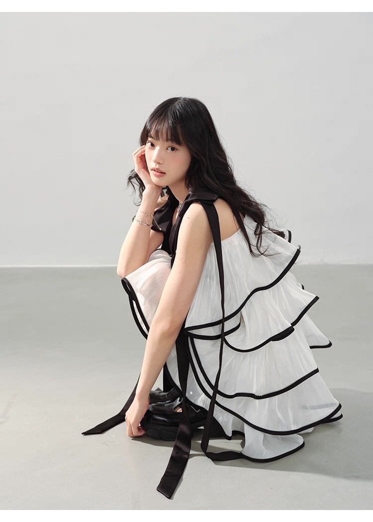【dress】ショルダーリボンボリュームエアリーワンピース N3554