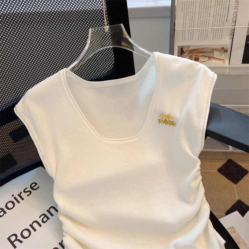 【tops】4色ノースリーブニットTシャツF7886