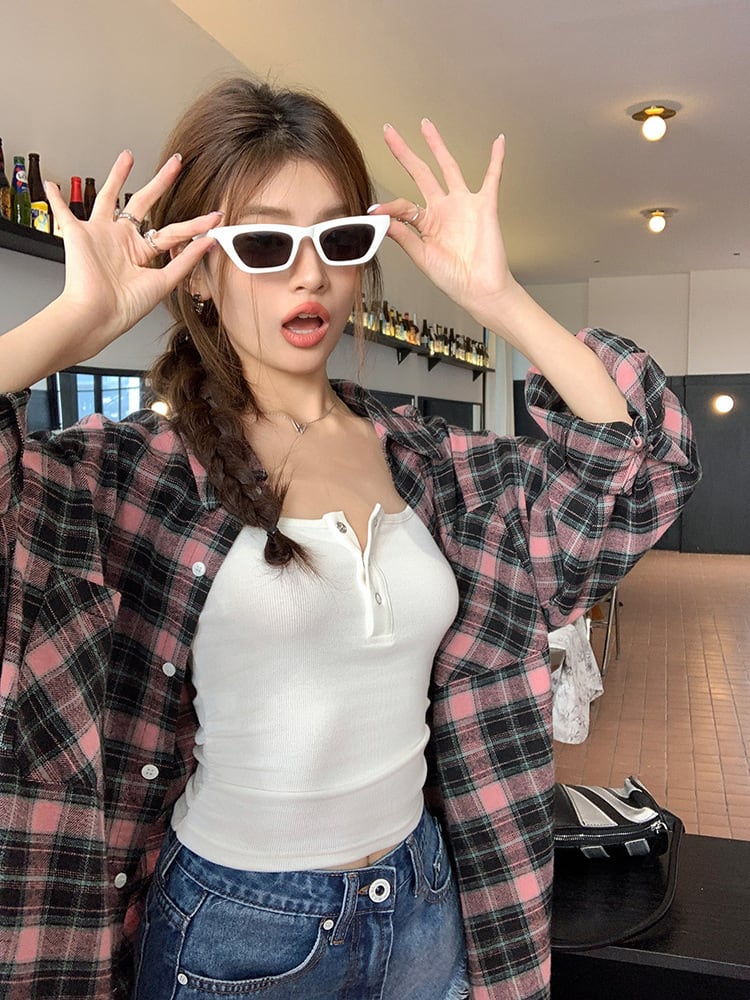 【tops】チェック柄シャツトップス　M25331