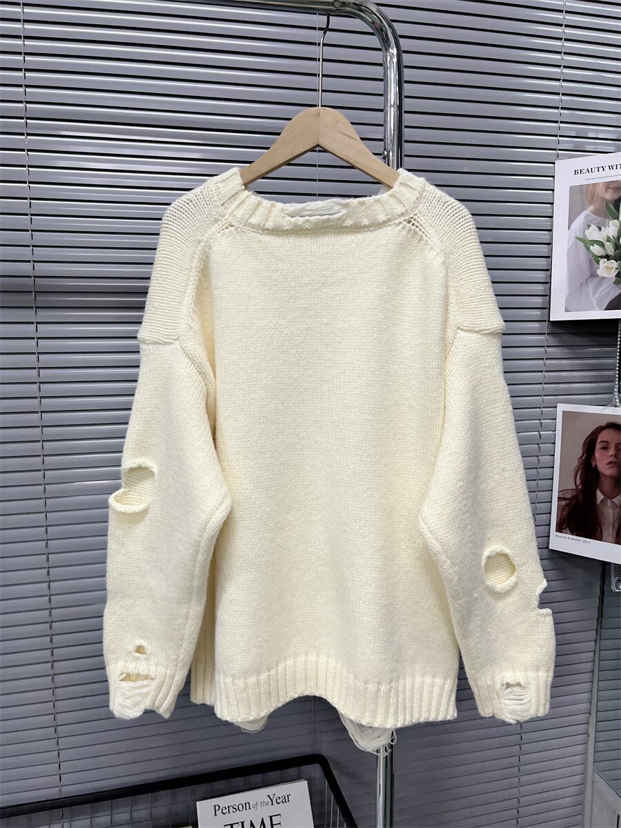 【tops】ダメージ加工ニットセーター　M18470