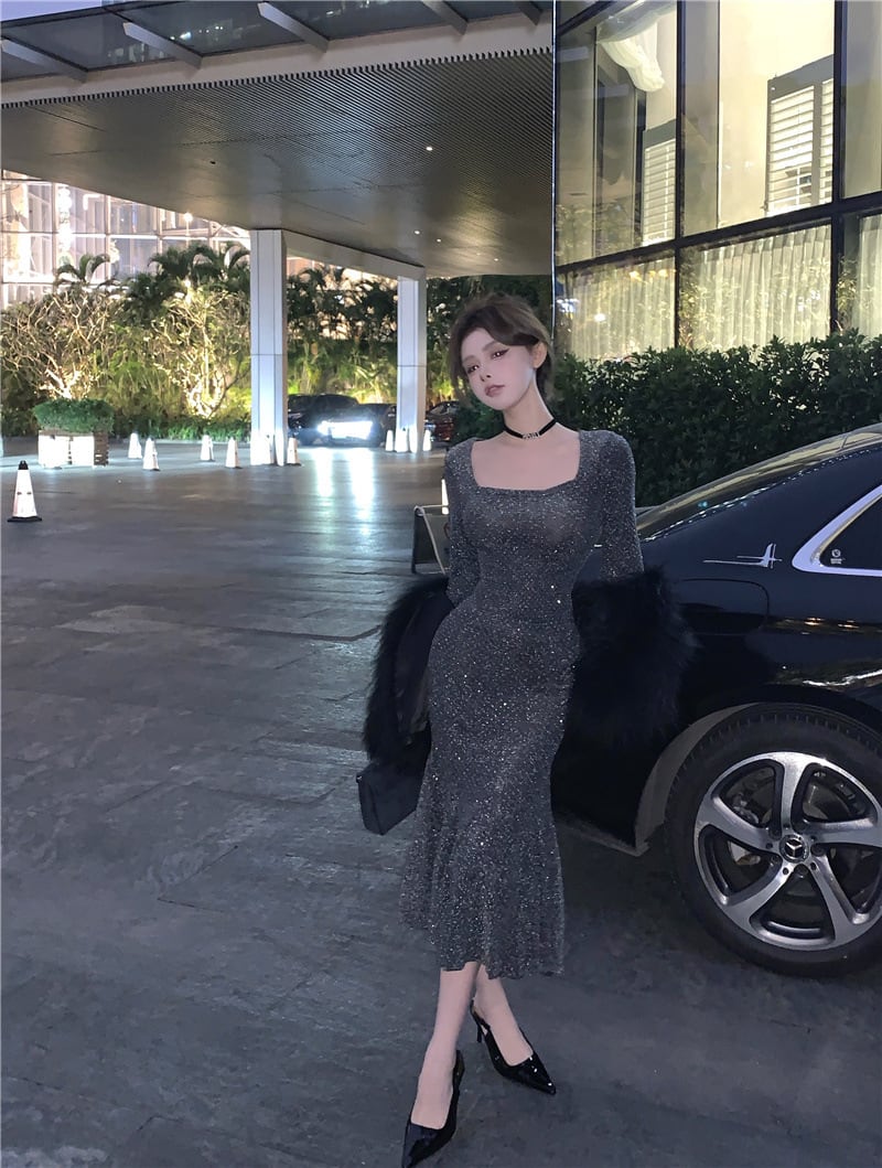 【dress】ビジューマーメイドワンピース　M26179