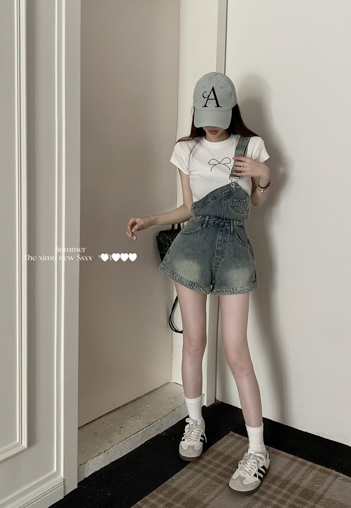 【set】デニムサロペットショートパンツ　M24273