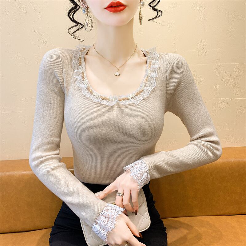 【tops】レース切り替えニットトップス　M28837