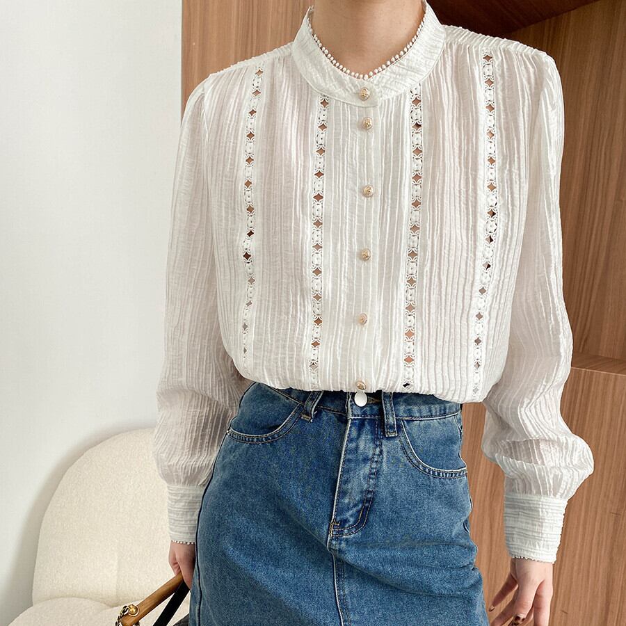【tops】カットワーク刺繍シャツブラウス　M29960