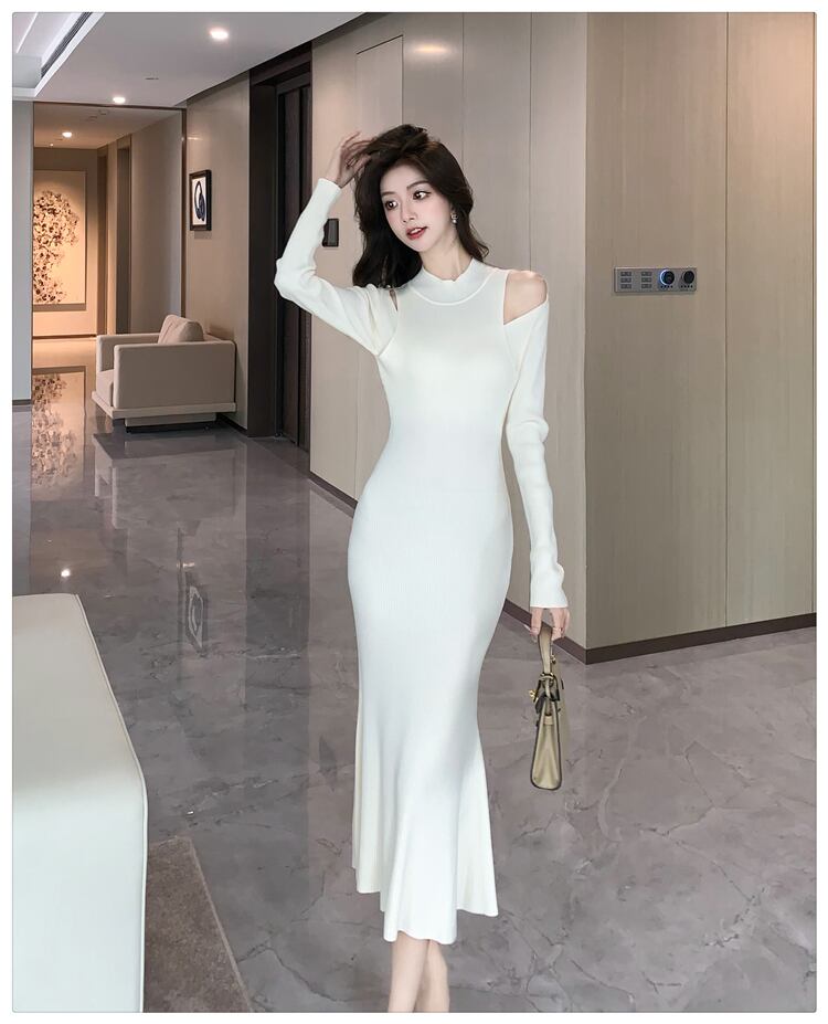 【dress】オフショルダーニットワンピース　M28025