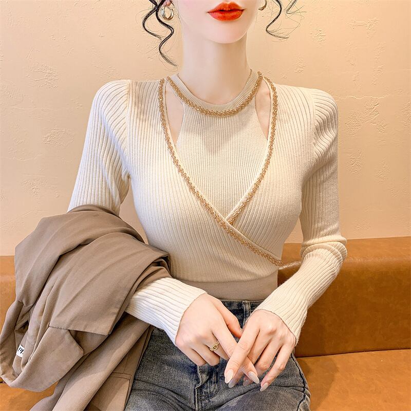 【tops】ビジュースリットニットトップス　M28254