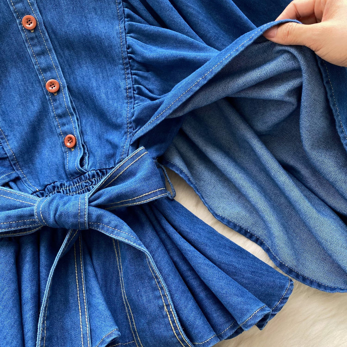 【tops】ランタンスリーブデニムシャツ　M29723