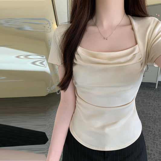 【tops】スクエアネックギャザーTシャツG21558