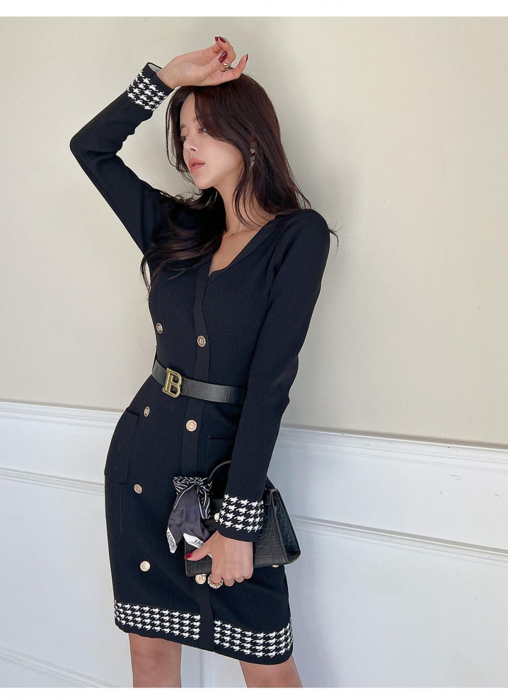 【dress】Vネックニットワンピース　M27446