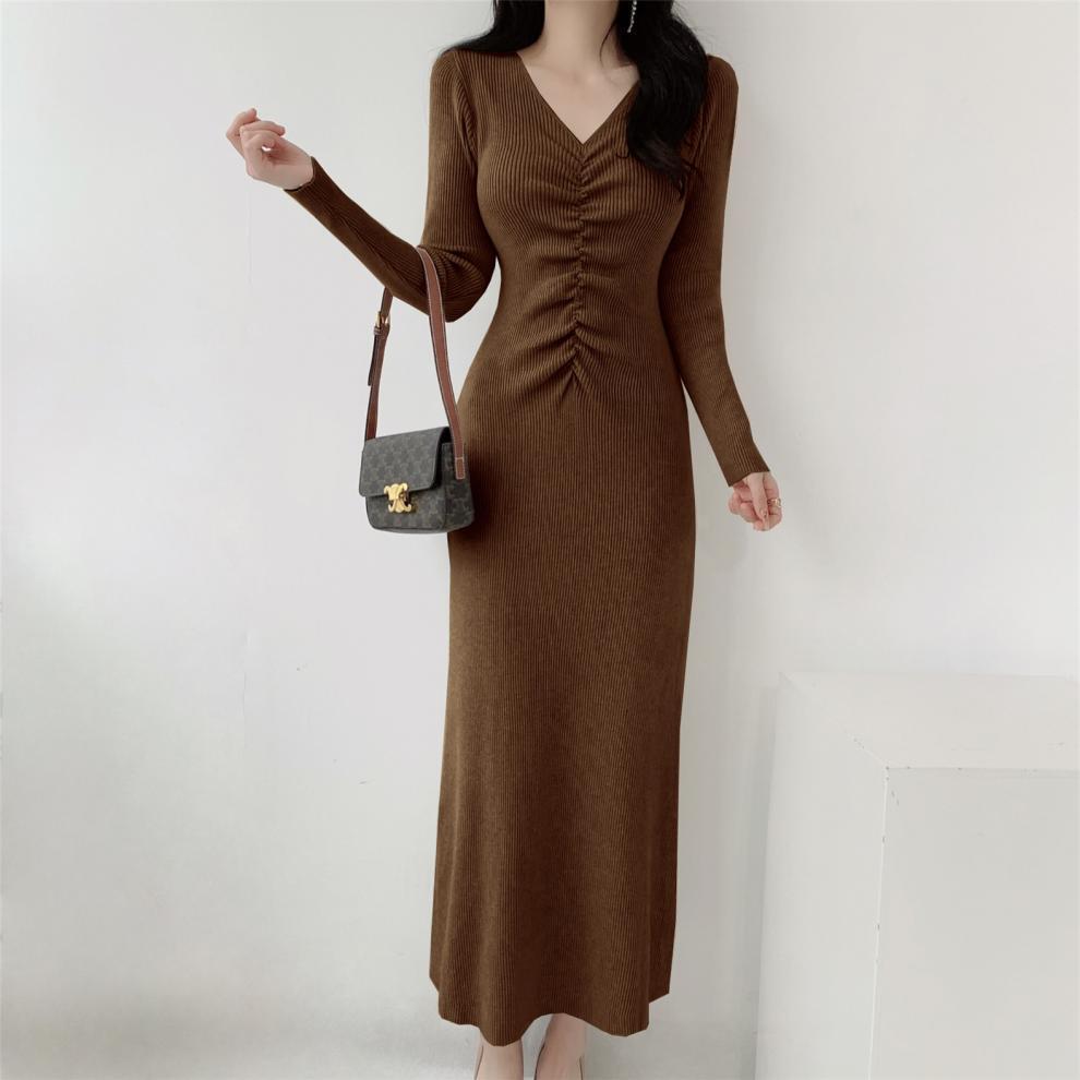【dress】Vネックニットワンピース　M28028