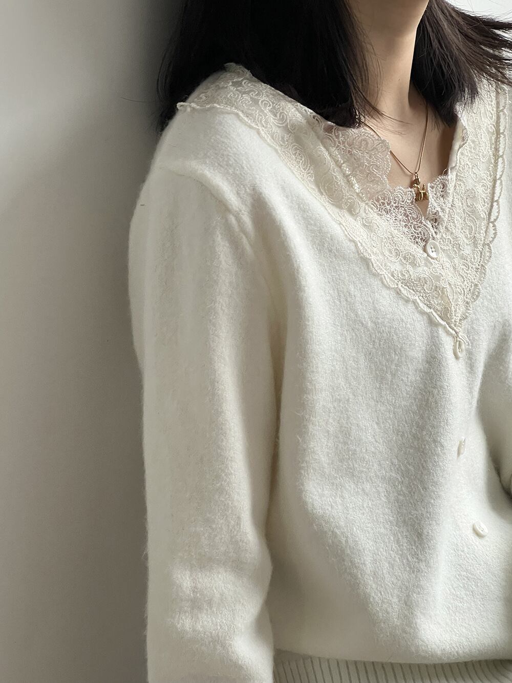 【tops】レースドッキングニットトップス　M28051