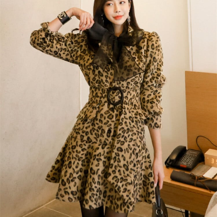 【dress】ヒョウ柄リボン付きワンピース　M27708