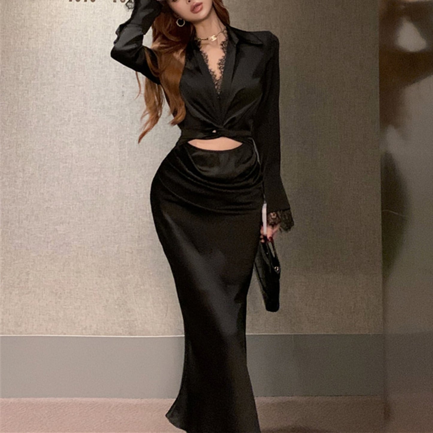【dress】レース切り替えポイントオープンデートワンピース　N2695